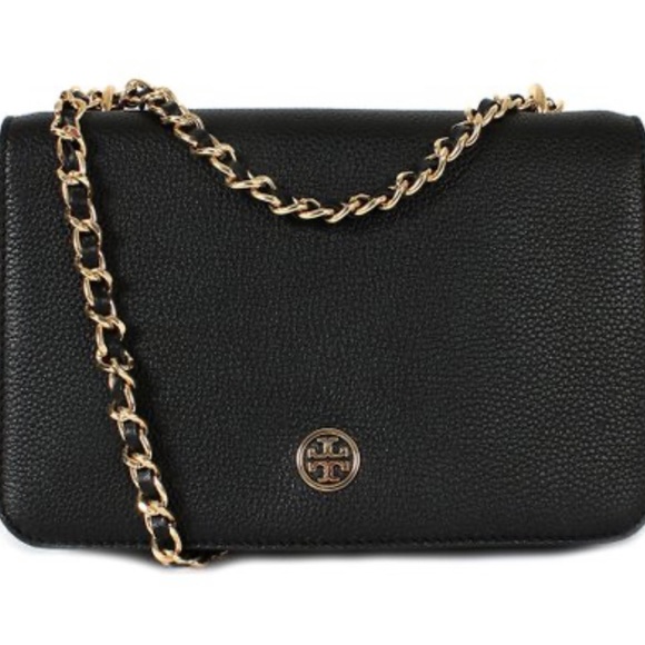 Tory Burch Robinson Pebble Leather Logo Chain Handbag - Picture 1 of 6